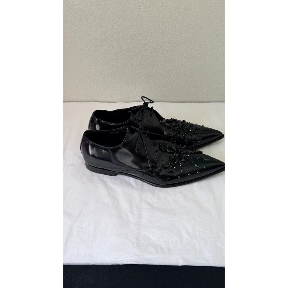 Dolce & Gabbana Black Crystal Oxford Shoes Authenticated Patent Leather Italy Sz